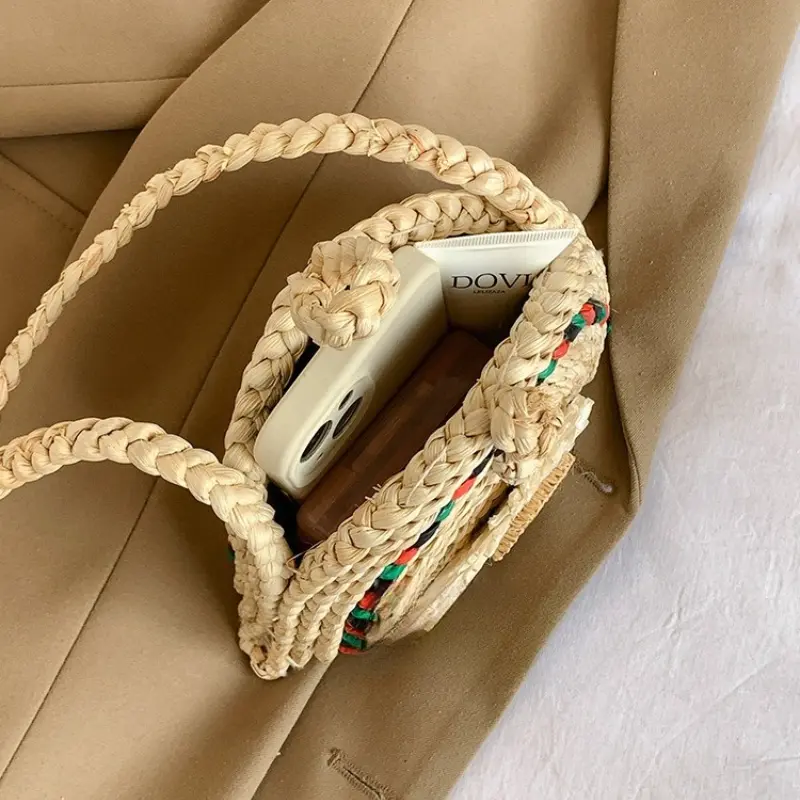 Fashion Colorful Straw Design Women's Shoulder Bags Casual Lightweight Ladies Crossbody Shell Bag Portable Female Phone Handbags
