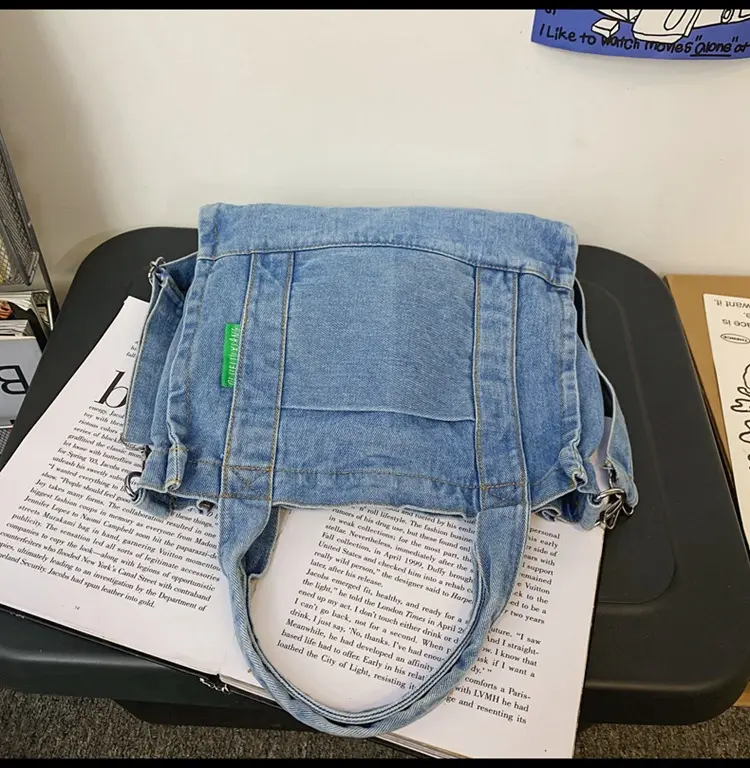 Thread Design Denim Shoulder Bags for Women Casual Portable College Girls Book Tote Handbags Commuter Female Retro Crossbody Bag