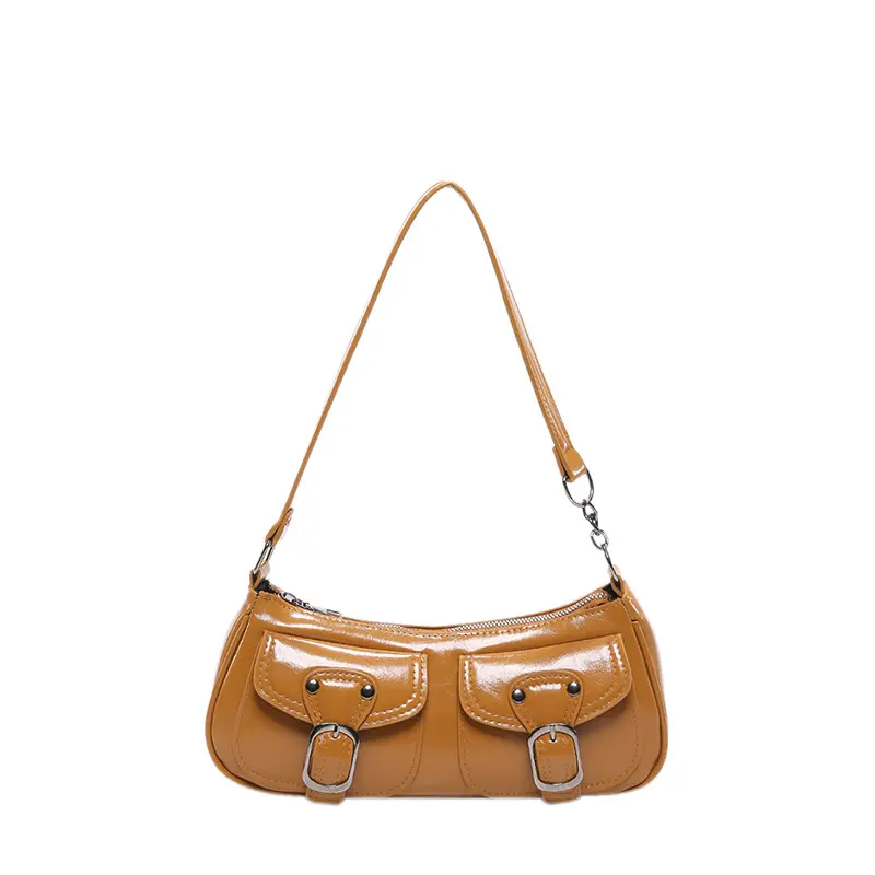 Fashion Pu Leather Women's Shoulder Bag Small Double Pocket Design Ladies Underarm Bags Y2k Vintage Female Handbags Clutch Purse