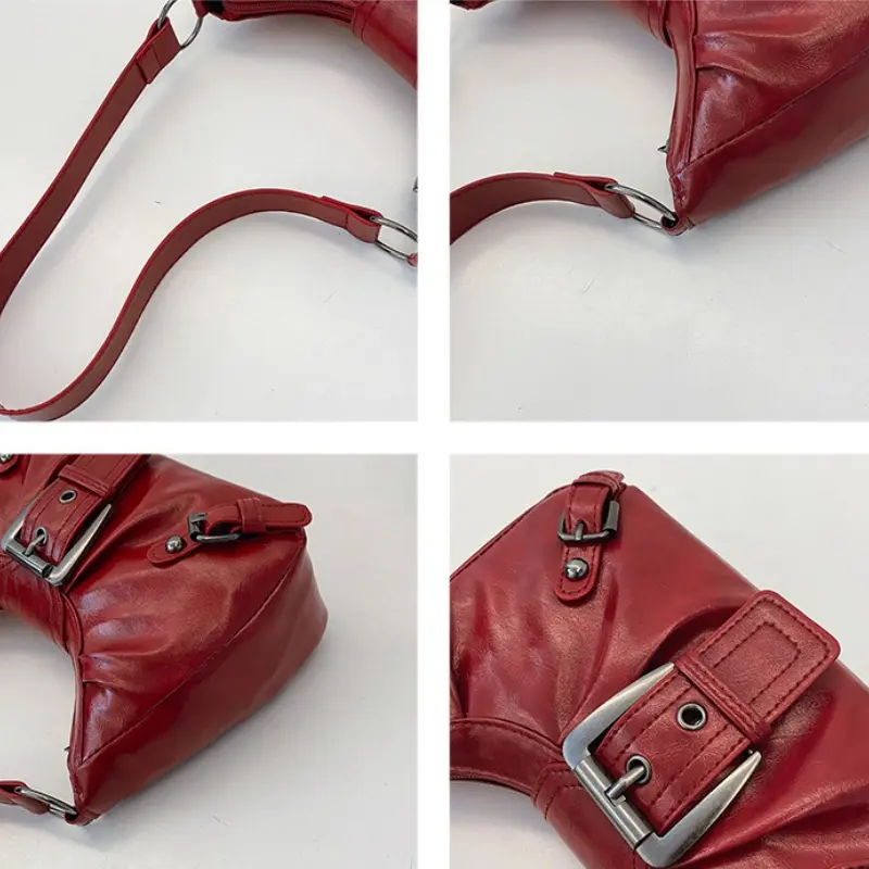 Vintage Commuter Women Shoulder Bags Y2K Cool Hot Girls Pu Leather Hobos Underarm Bag Solid Color Pleated Design Ladies Handbags
