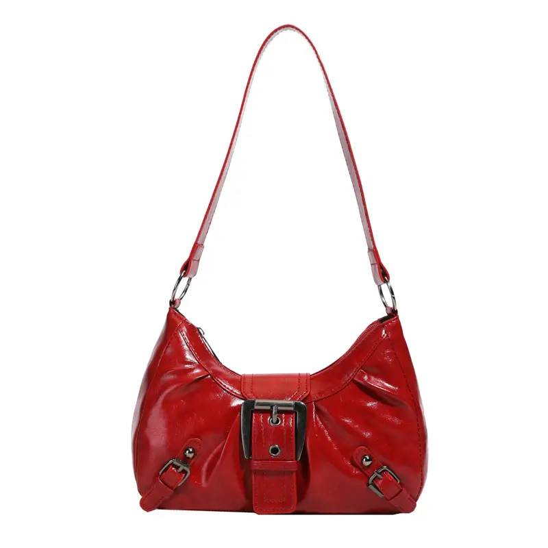 Vintage Commuter Women Shoulder Bags Y2K Cool Hot Girls Pu Leather Hobos Underarm Bag Solid Color Pleated Design Ladies Handbags