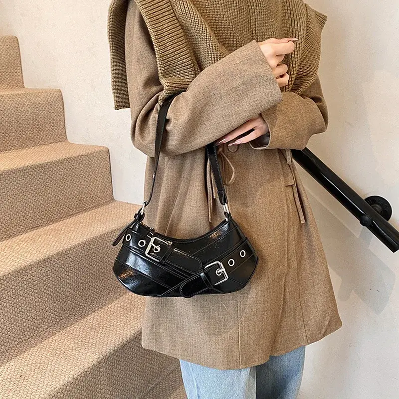 Gothic Punk Y2K Shoulder Bags for Women Fashion Pu Leather Ladies Underarm Bag Design Vintage Female Handbags Small Tote Purse