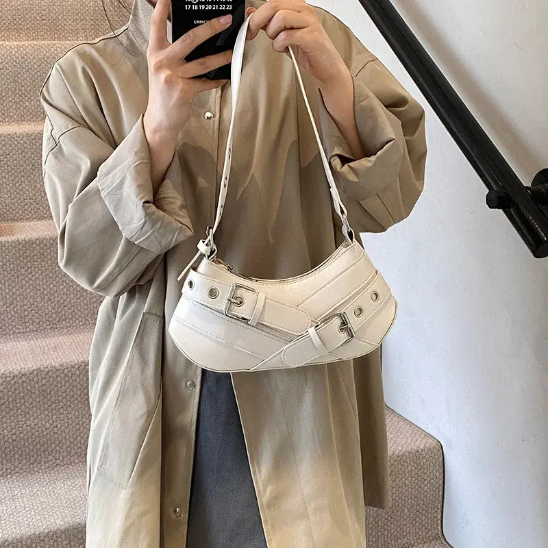 Gothic Punk Y2K Shoulder Bags for Women Fashion Pu Leather Ladies Underarm Bag Design Vintage Female Handbags Small Tote Purse