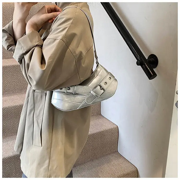 Gothic Punk Y2K Shoulder Bags for Women Fashion Pu Leather Ladies Underarm Bag Design Vintage Female Handbags Small Tote Purse