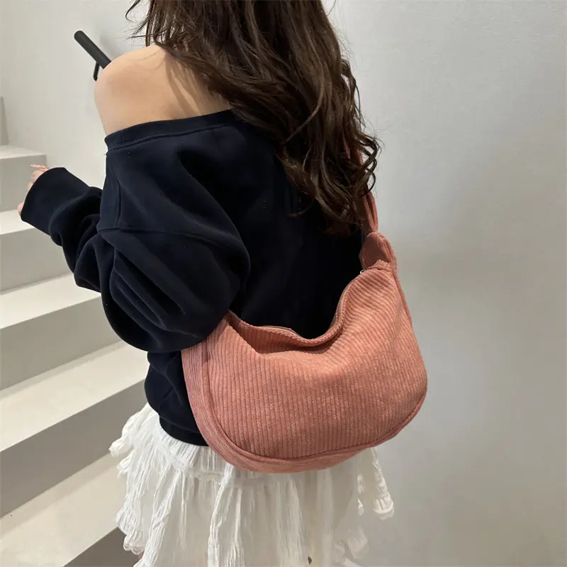 Casual Light Corduroy Hobos Shoulder Bags for Women Simple Solid Color Ladies Crossbody Bag Fashion Female Travel Handbags Tote