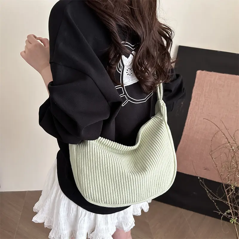 Casual Light Corduroy Hobos Shoulder Bags for Women Simple Solid Color Ladies Crossbody Bag Fashion Female Travel Handbags Tote