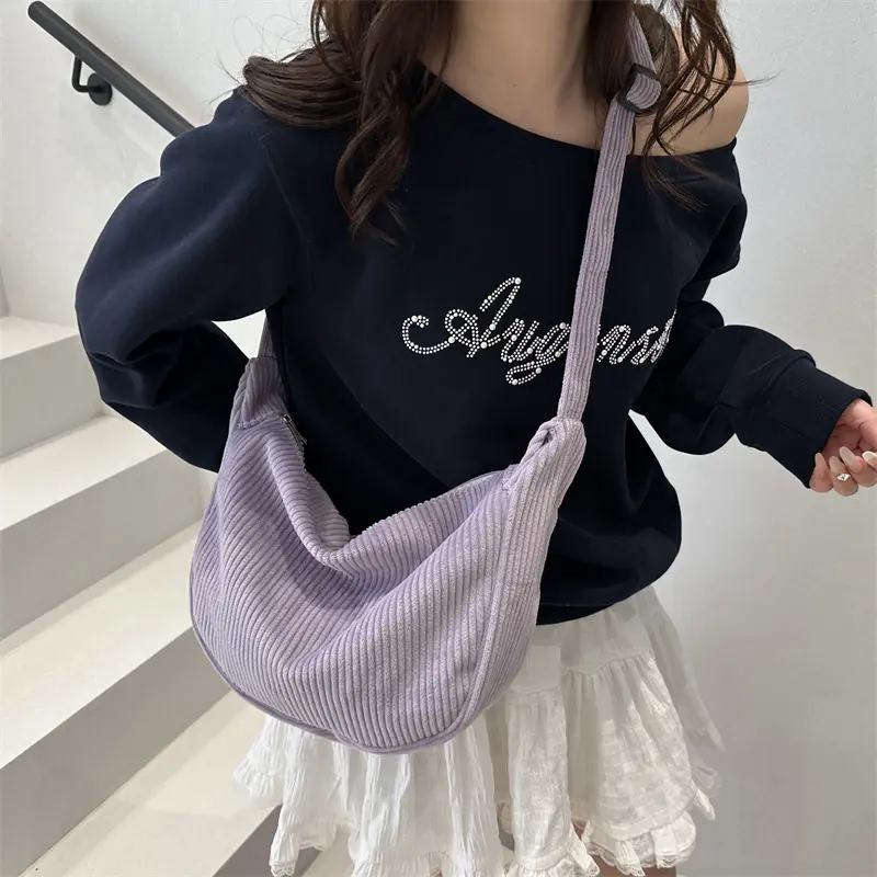 Casual Light Corduroy Hobos Shoulder Bags for Women Simple Solid Color Ladies Crossbody Bag Fashion Female Travel Handbags Tote