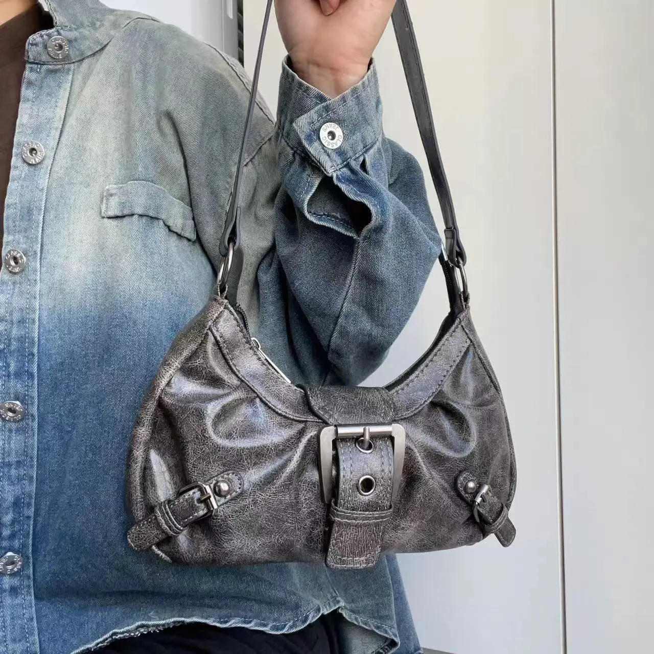 Vintage Maillard Style Women's Shoulder Bags Y2K Hot Girls Underarm Bag Luxury Cool Pu Leather Ladies Handbags Female Tote Purse
