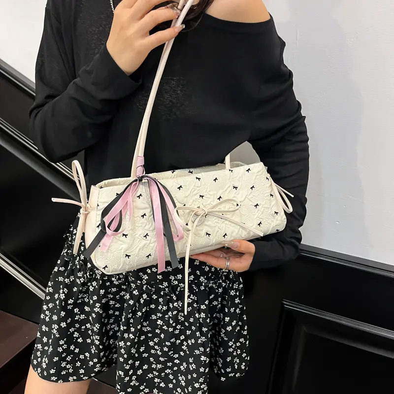 Sweet Bowknot Women's Clutch Purse Handbags Cute Polka Dot Ladies Underarm Bag Contrasting Color Casual Female Shoulder Bags