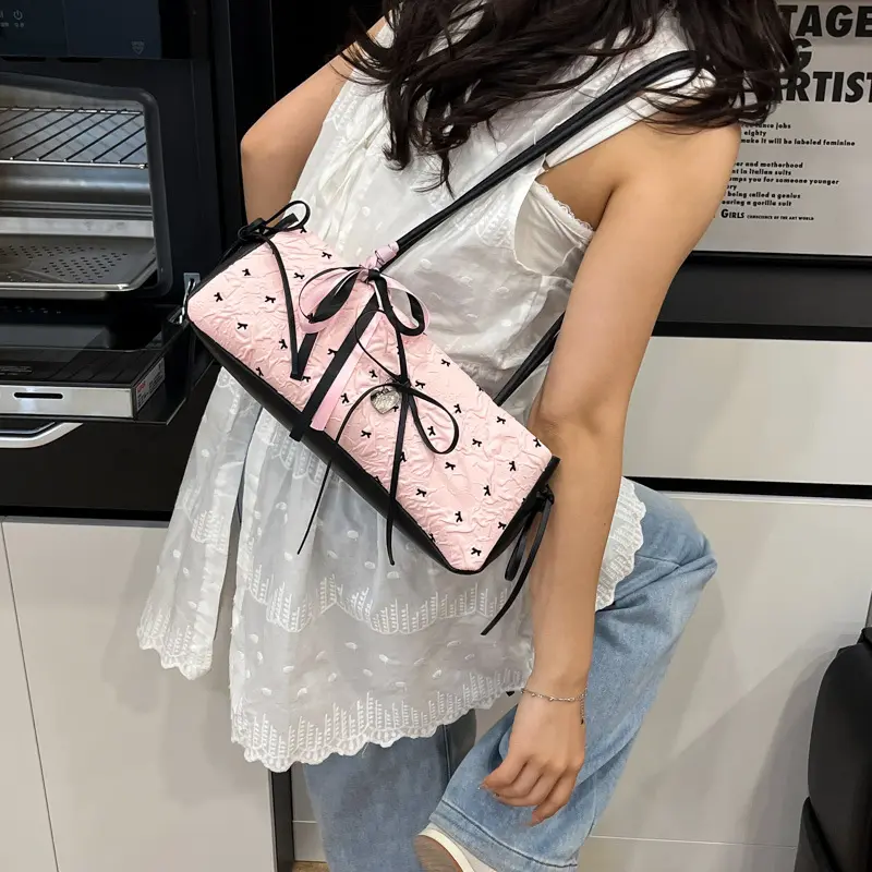 Sweet Bowknot Women's Clutch Purse Handbags Cute Polka Dot Ladies Underarm Bag Contrasting Color Casual Female Shoulder Bags