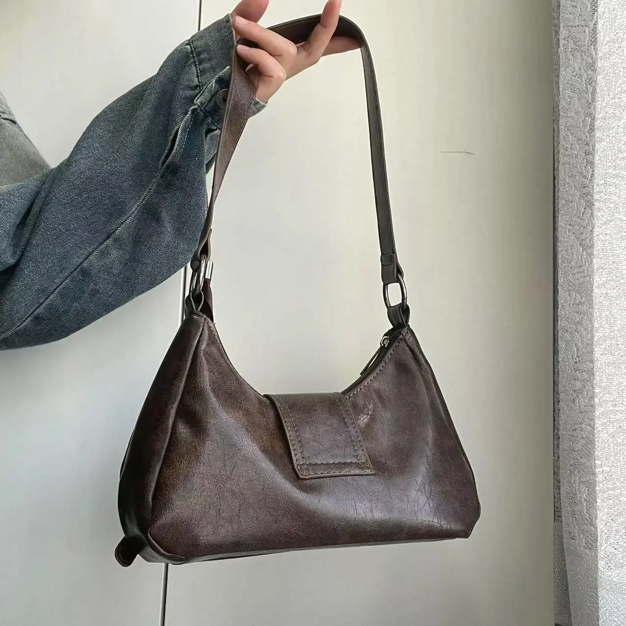 Vintage Maillard Style Women's Shoulder Bags Y2K Hot Girls Underarm Bag Luxury Cool Pu Leather Ladies Handbags Female Tote Purse