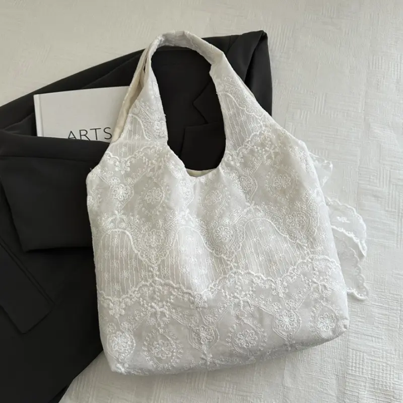 Casual Lace Embroidery Shoulder Bags for Women Simple Versatile Ladies Handbags Large Tote Lightweight Commuter Female Vest Bag