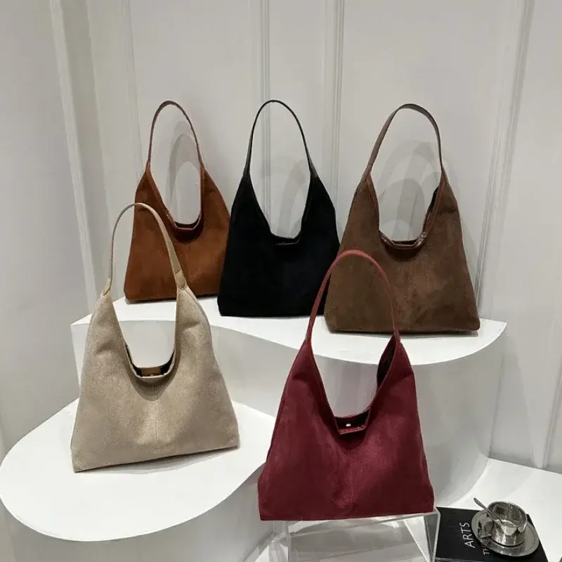 Matte Leather Ladies Underarm Bag Tote Commuter Large Capacity Female Purse Handbags Vintage Faux Suede Shoulder Bags for Women