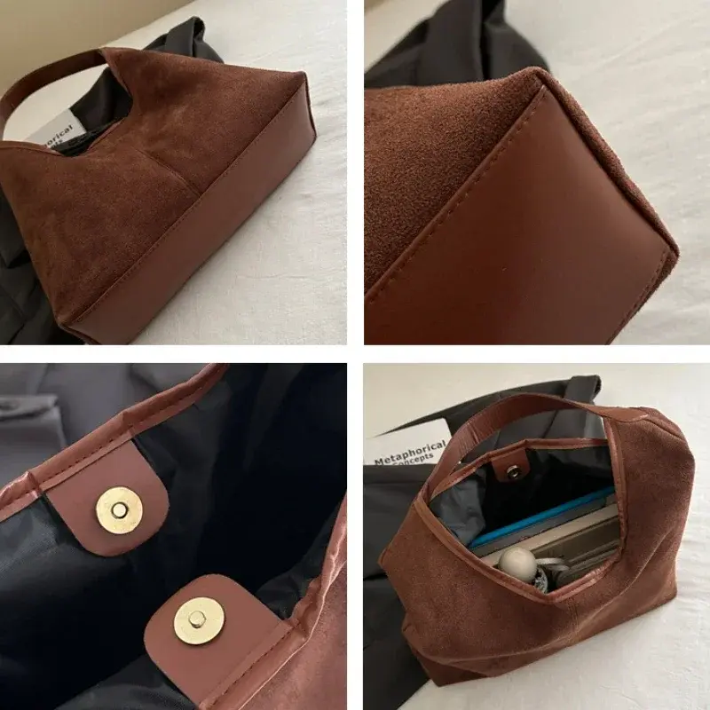 Matte Leather Ladies Underarm Bag Tote Commuter Large Capacity Female Purse Handbags Vintage Faux Suede Shoulder Bags for Women