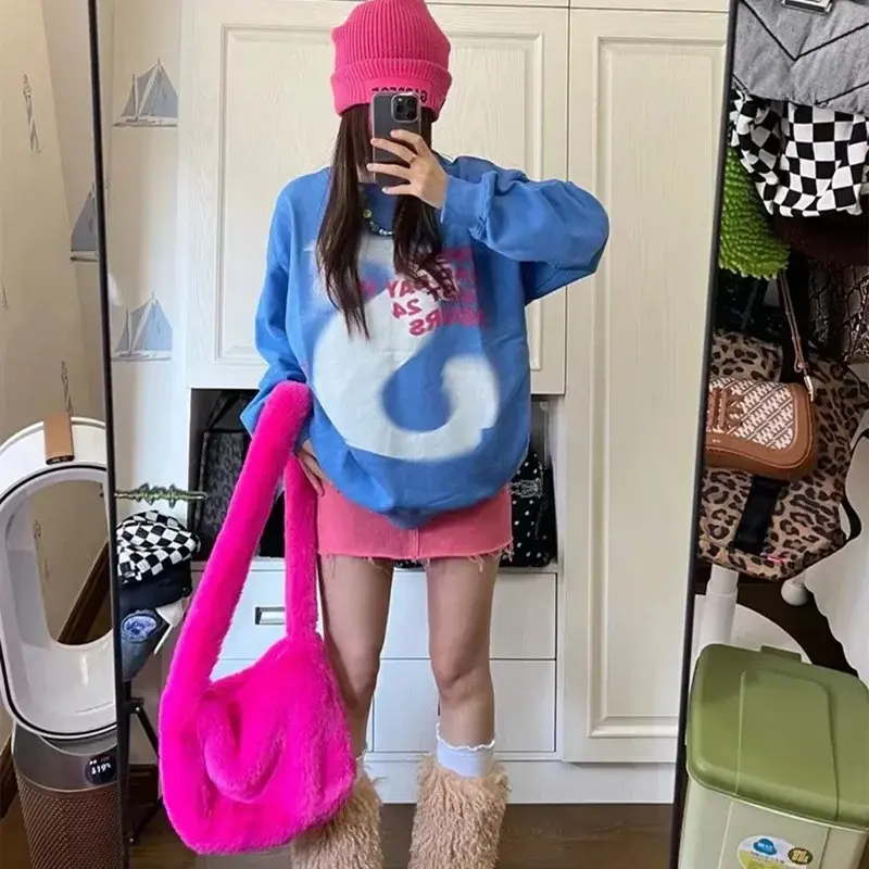 Soft Faux Fur Ladies Messenger Bags Fashion Large Capacity Plush Women's Shoulder Bag Simple Solid Color Female Fluffy Handbags