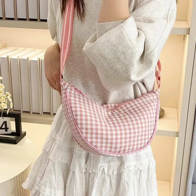 Casual Plaid Hobos Shoulder Bags for Women Large Capacity Commuter Ladies Phone Messenger Bag Summer Travel Girls Handbags Purse