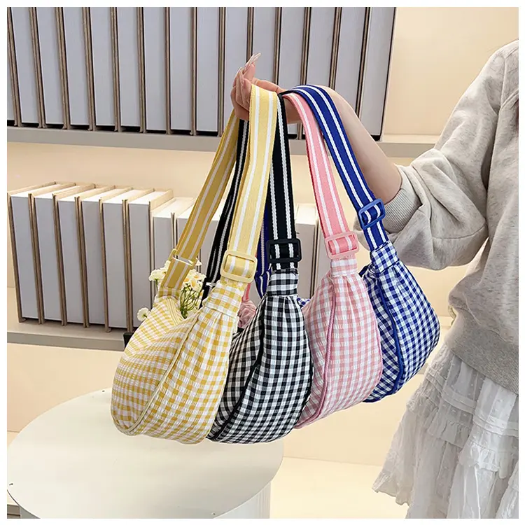 Casual Plaid Hobos Shoulder Bags for Women Large Capacity Commuter Ladies Phone Messenger Bag Summer Travel Girls Handbags Purse