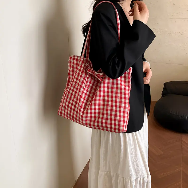 Fashion Plaid Design Shoulder Bags for Women Large Capacity Commuter Ladies Handbags Light Travel Female Shopping Tote Bag