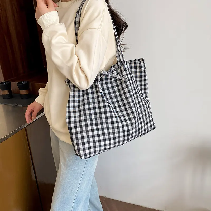 Fashion Plaid Design Shoulder Bags for Women Large Capacity Commuter Ladies Handbags Light Travel Female Shopping Tote Bag