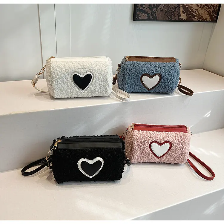Love Plush Women's Small Barrel-shaped Shoulder Bags Winter Fashion Ladies Crossbody Bag Faux Lamb Wool Female Clutch Purse
