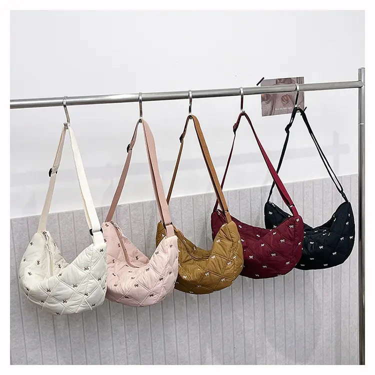 Sweet Bow Hobos Crossbody Bags for Women Quilted Plaid Ladies Shoulder Bag Casual Female Travel Handbags Underarm Bag Tote Purse