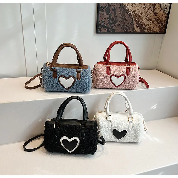 Winter Faux Lamb Wool Women's Top-handle Bags Fashion Ladies Shoulder Crossbody Bag Small Barrel-shaped Handbag Female Purse