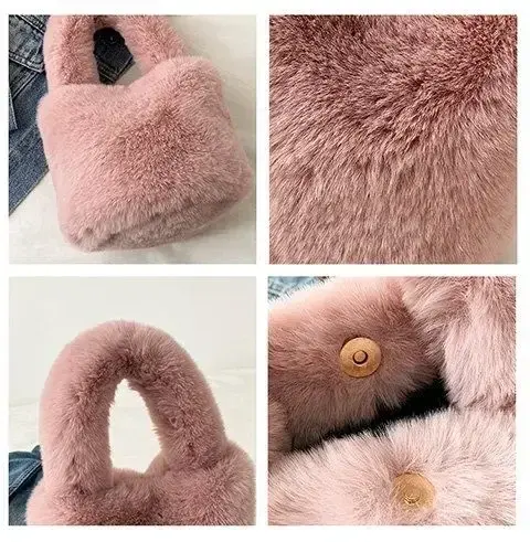 Sweet Candy Solid Color Fake Fur Women's Handbag Simple Soft Plush Ladies Tote Bags Fashion Novel Winter Female Change Purse Bag