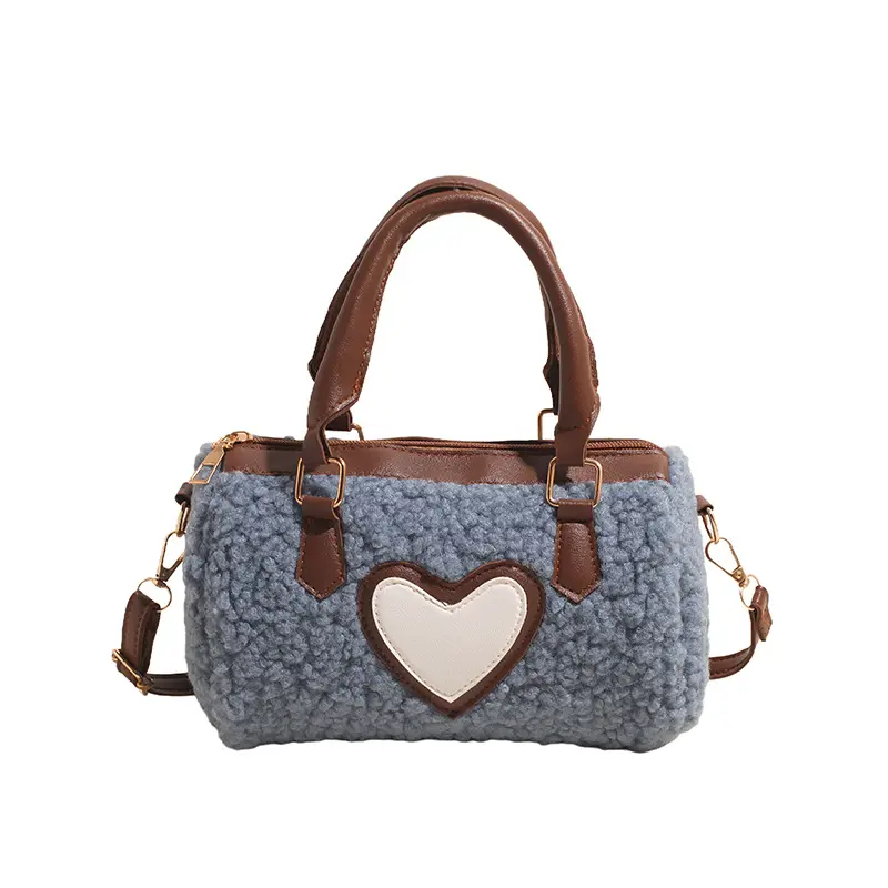 Winter Faux Lamb Wool Women's Top-handle Bags Fashion Ladies Shoulder Crossbody Bag Small Barrel-shaped Handbag Female Purse