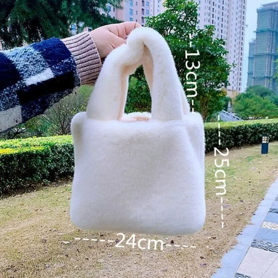Candy Color Ladies Faux Fur Shoulder Bags Soft Plush Purse Handbags for Women Winter Fashion Female Furry Small Square Tote Bag
