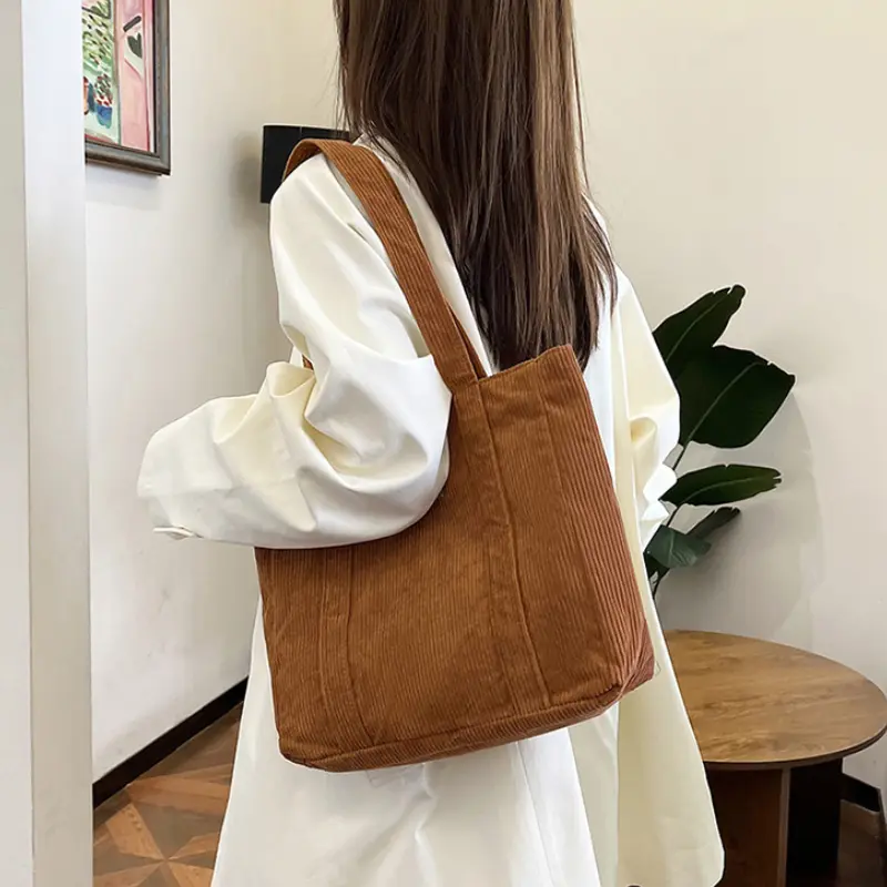 Corduroy Large Capacity Shoulder Bag Women's Solid Color Underarm Bag Ladies Shopping Tote Fashion Vintage Female Handbags