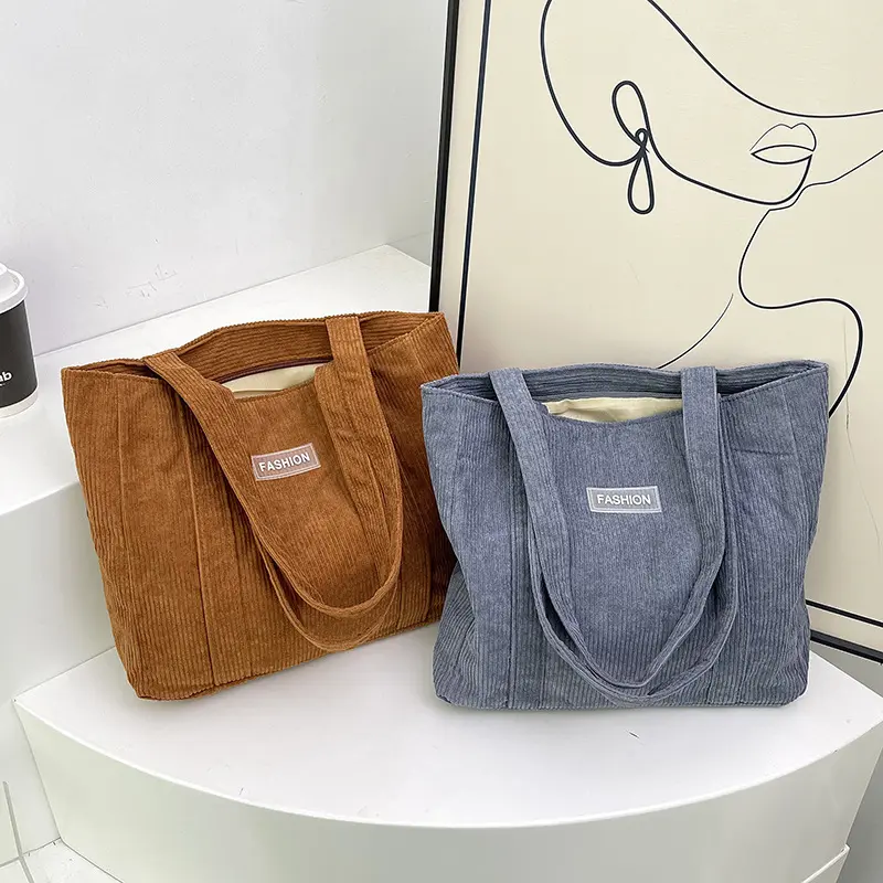 Corduroy Large Capacity Shoulder Bag Women's Solid Color Underarm Bag Ladies Shopping Tote Fashion Vintage Female Handbags