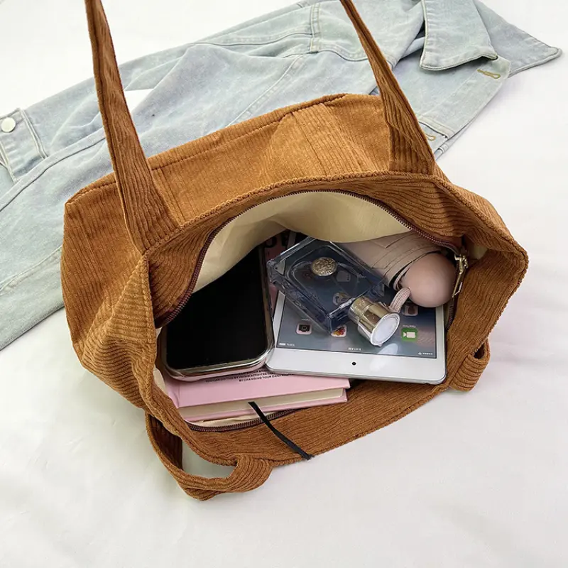 Corduroy Large Capacity Shoulder Bag Women's Solid Color Underarm Bag Ladies Shopping Tote Fashion Vintage Female Handbags
