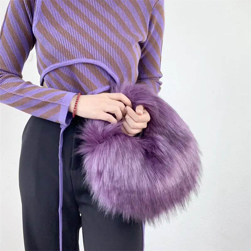 Luxury Faux Fur Hobos Handbags Fluffy Plush Shoulder Bag for Women Winter Fashion Female Furry Underarm Bags Chain Crossbody Bag