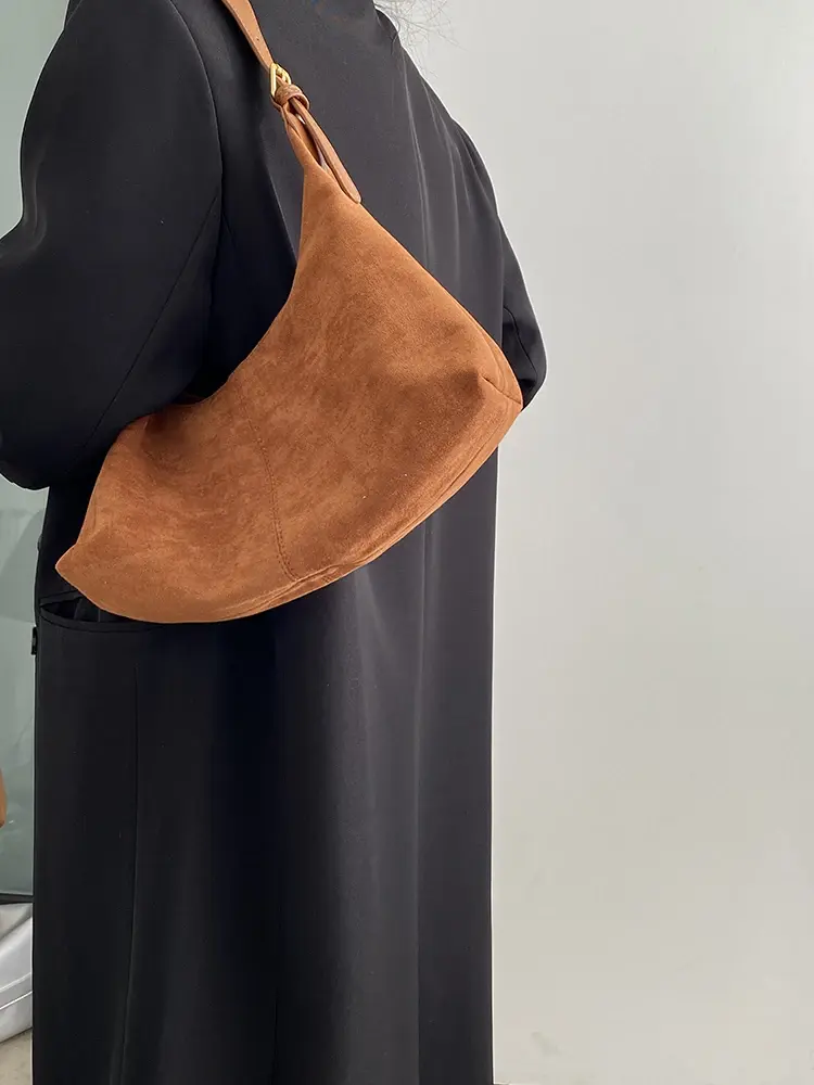 Vintage Velvet Sweet Cool Ladies Shoulder Bag Fashion Solid Color Faux Suede Women's Underarm Bags Simple Retro Female Handbag