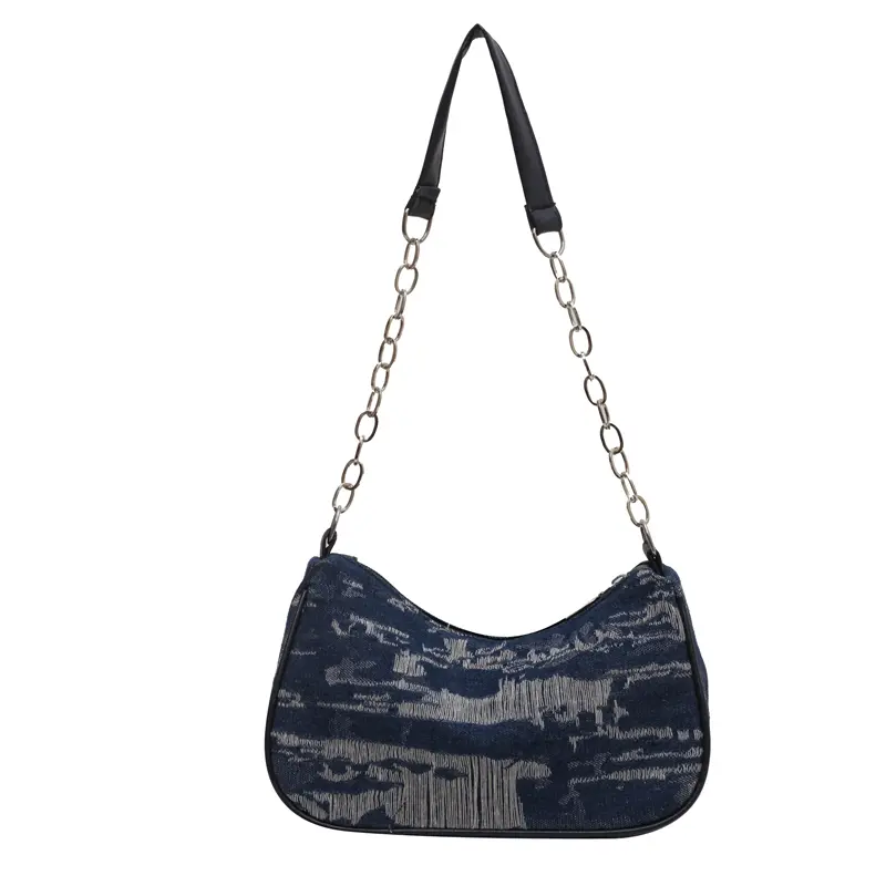 Retro Design Women's Chain Shoulder Bag Soft Denim Female Underarm Bag Handbags Fashion Ladies Small Square Tote Purse Bags