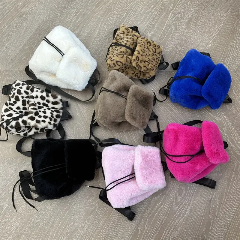 Fashion Luxury Fake Fur Women's Backpack Winter Soft Plush Ladies Schoolbag Solid Color Female Furry Shoulder Bags Handbags