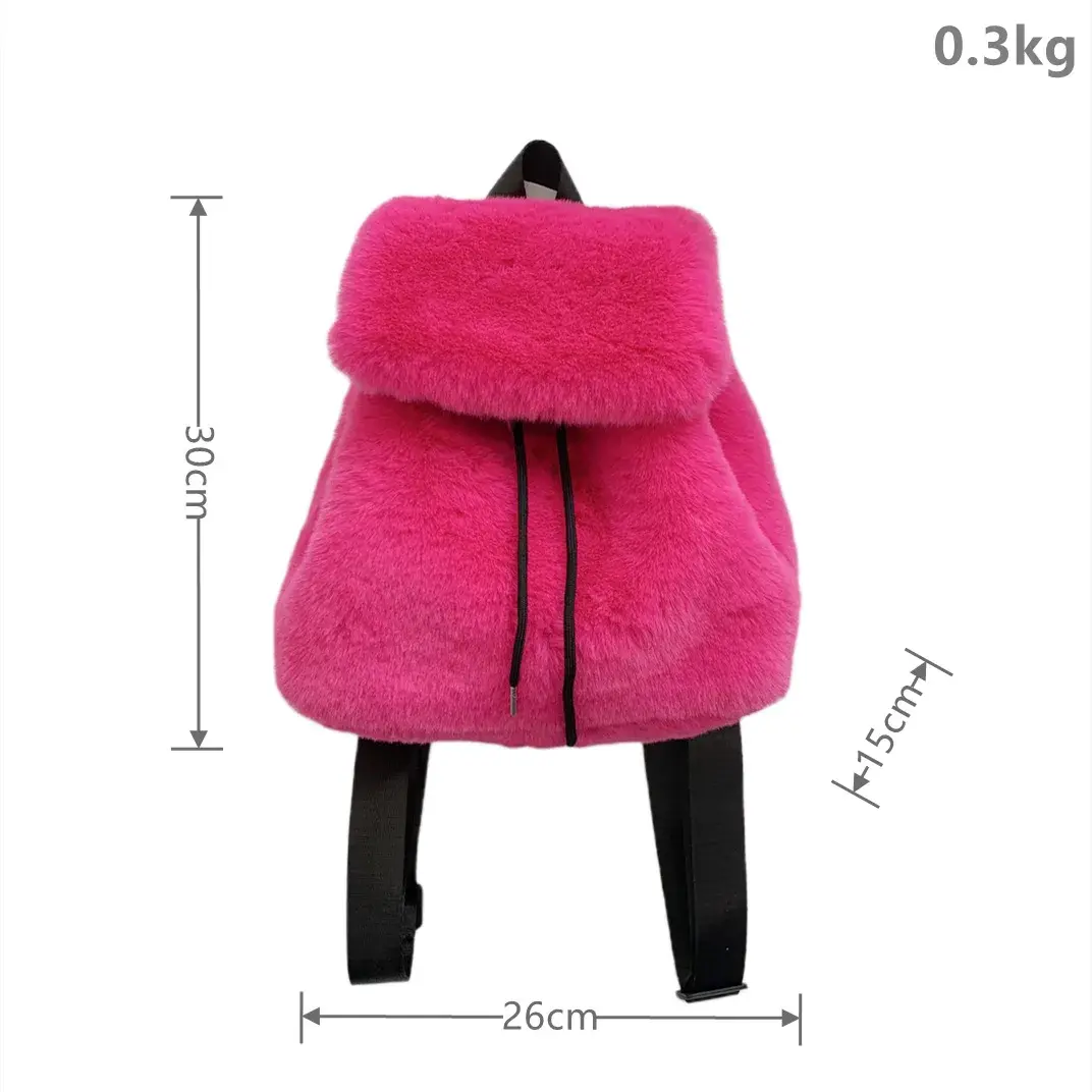 Fashion Luxury Fake Fur Women's Backpack Winter Soft Plush Ladies Schoolbag Solid Color Female Furry Shoulder Bags Handbags