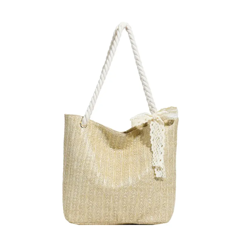 Summer Fashion Lace Ribbon Women Straw Shoulder Bags Large Capacity Ladies Handbags Casual Commuter Ladies Armpit Bag Tote