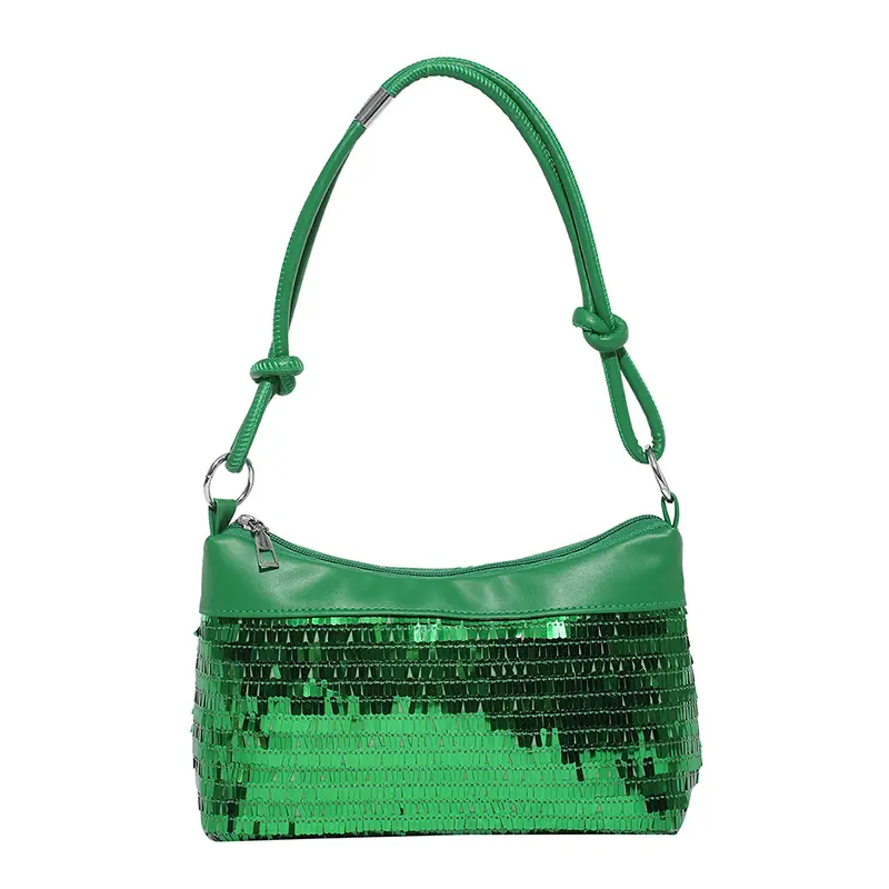Casual Sequined Patchwork Women Shoulder Bags Simple Versatile Ladies Commuter Handbags Solid Color Cool Girl Underarm Bag Purse