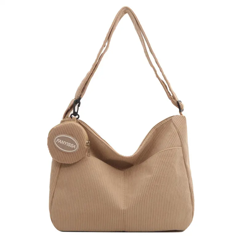 Large Capacity College Girls Simple Book Shoulder Bag Soft Corduroy Female Crossbody Bags Solid Colour Ladies Tote Purse Handbag