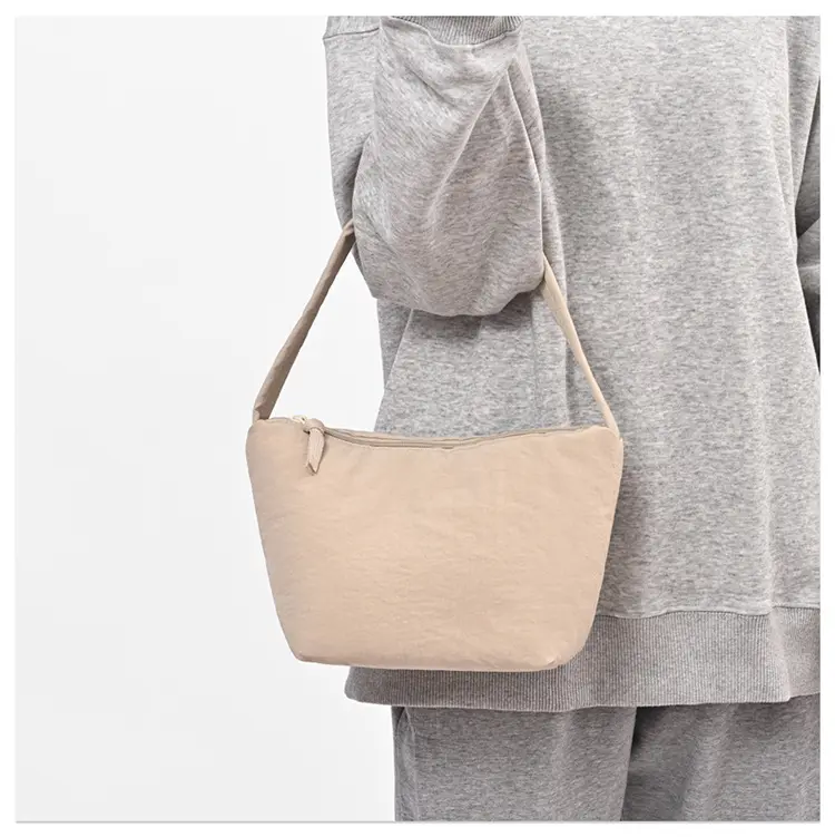 Lightweight Solid Color Handbags for Women Soft Nylon Simple Ladies Tote Bag Travel Portable Female Underarm Bags with Pendant