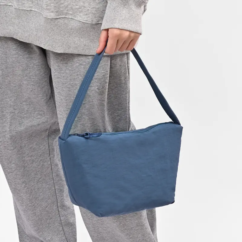 Lightweight Solid Color Handbags for Women Soft Nylon Simple Ladies Tote Bag Travel Portable Female Underarm Bags with Pendant