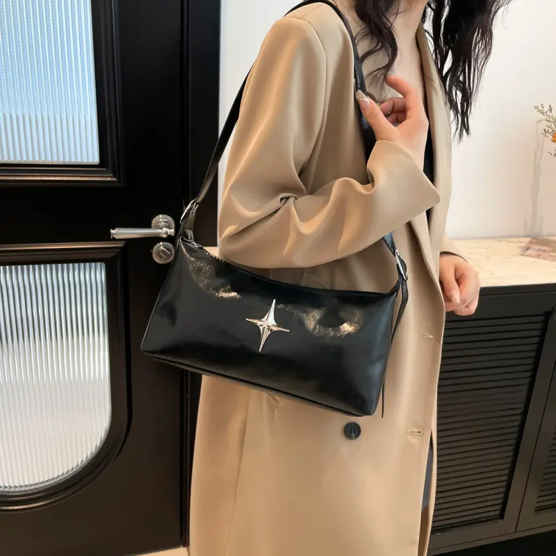 Casual Women's Hobos Shoulder Bags Portable Ladies Star Crossbody Bag Solid Color Soft Pu Leather Female Handbags Clutch Purse