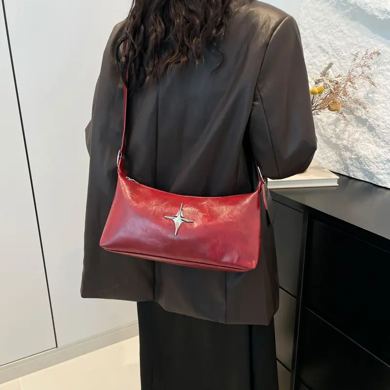Casual Women's Hobos Shoulder Bags Portable Ladies Star Crossbody Bag Solid Color Soft Pu Leather Female Handbags Clutch Purse