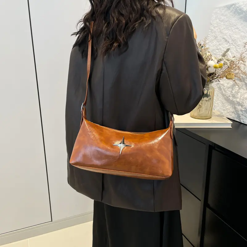 Casual Women's Hobos Shoulder Bags Portable Ladies Star Crossbody Bag Solid Color Soft Pu Leather Female Handbags Clutch Purse