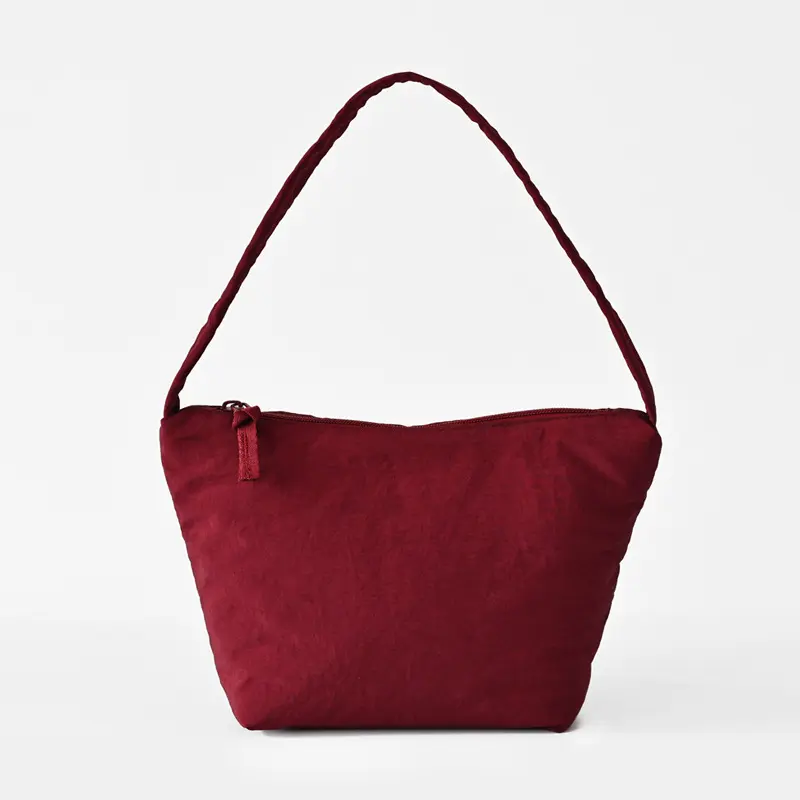 Lightweight Solid Color Handbags for Women Soft Nylon Simple Ladies Tote Bag Travel Portable Female Underarm Bags with Pendant