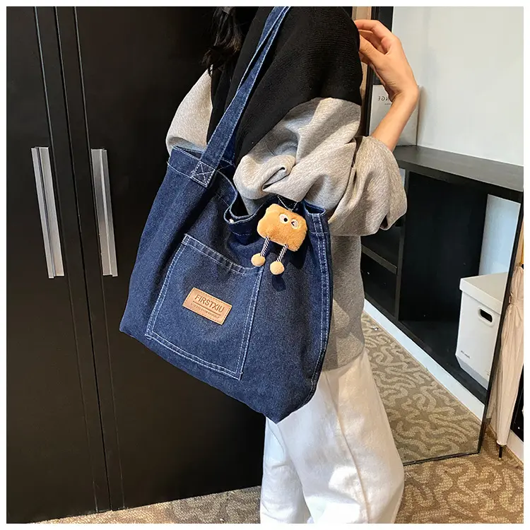 Casual Literary Women's Denim Shoulder Bags Large Capacity Ladies Travel Shopping Bag Simple Female Girls Book Tote Handbags