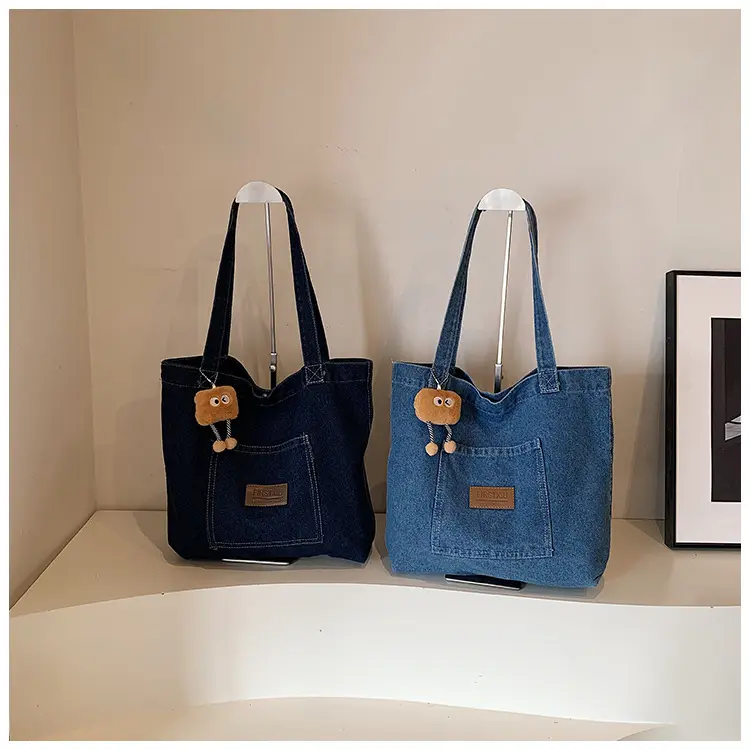 Casual Literary Women's Denim Shoulder Bags Large Capacity Ladies Travel Shopping Bag Simple Female Girls Book Tote Handbags