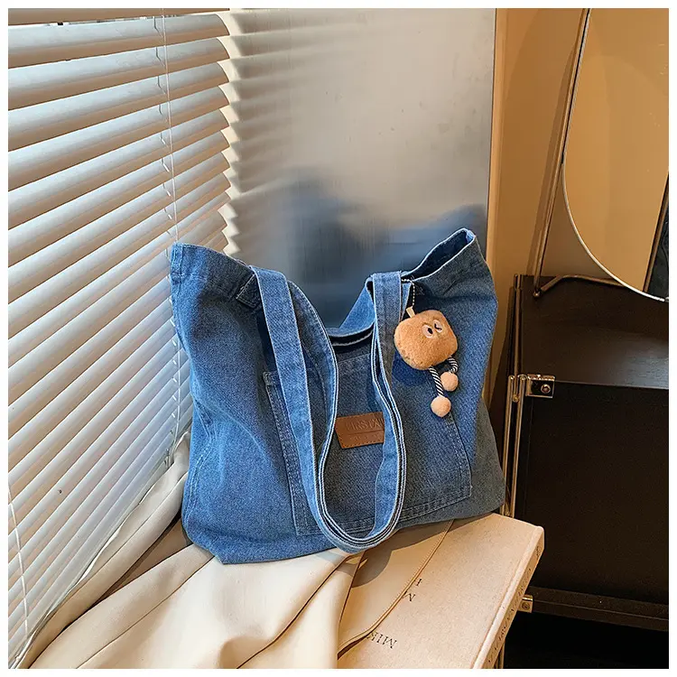 Casual Literary Women's Denim Shoulder Bags Large Capacity Ladies Travel Shopping Bag Simple Female Girls Book Tote Handbags