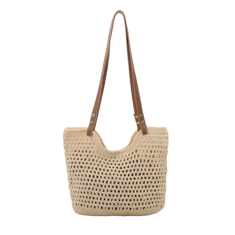 Large Capacity Knit Shoulder Bags for Women Versatile Ladies Beach Woven Underarm Bag Hollow Design Commuter Female Handbag Tote